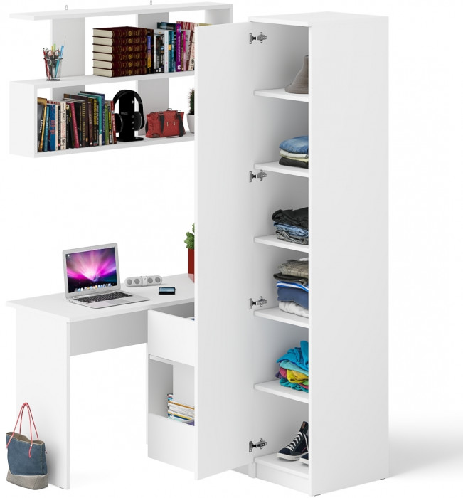 Мори компьютерный стол МС-16 правый + Пенал МШ400.1 + Полка 1200, белый