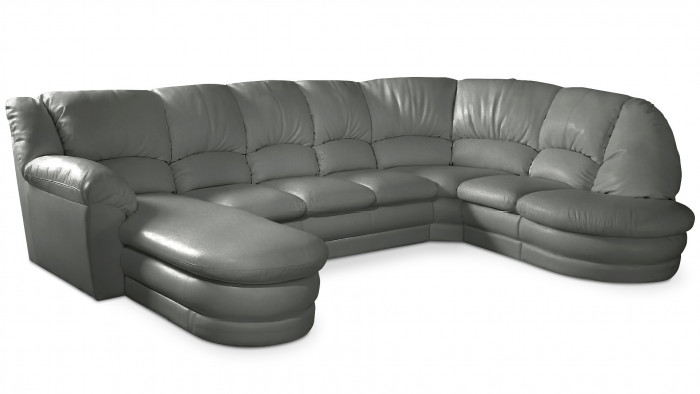 Большой диван Оберон с круглой секцией и оттоманкой Galaxy It Grey 358*222*102 см, Серый Экокожа Нераскладной Фиеста