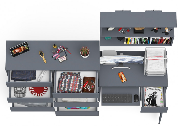 Мори компьютерный стол МС-1 правый + Комод МК1200.10 + Полка 900, графит