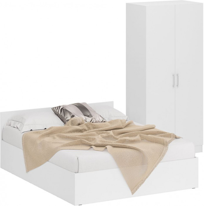 Кровать 1600 + Шкаф 2-х створчатый Стандарт, цвет белый, ШхГхВ 163,5х203,5х70 + 90х52х200 см., сп.м. 1600х2000 мм., без матраса, основание есть