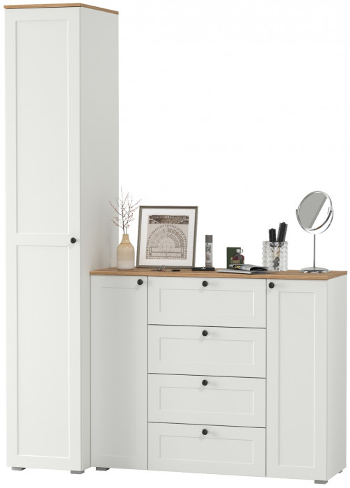 Остин Прихожая 09, белый шагрень/дуб крафт золотой