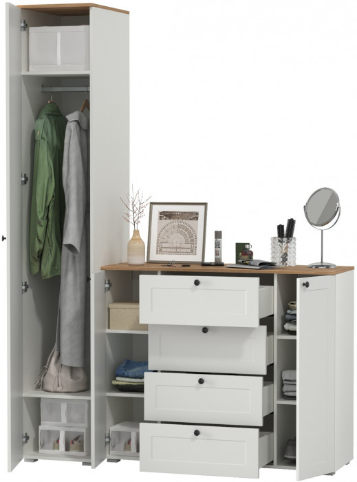 Остин Прихожая 09, белый шагрень/дуб крафт золотой