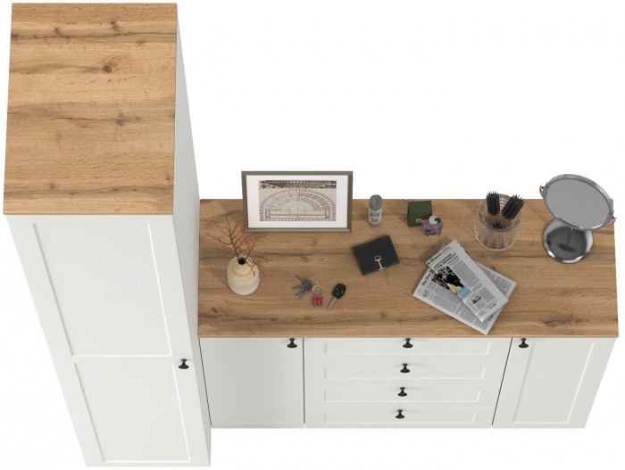 Остин Прихожая 09, белый шагрень/дуб крафт золотой