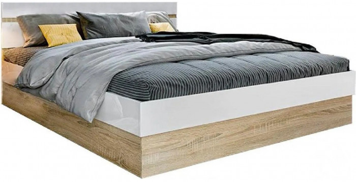 Ким Кровать с подъемным механизмом 160 (Белый глянец, Дуб Сонома)