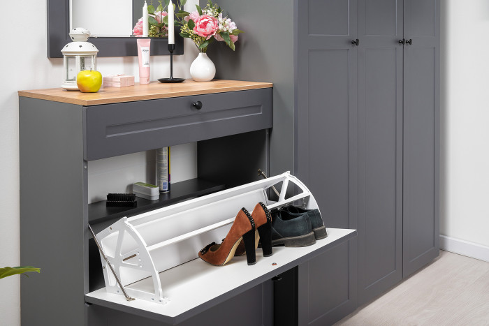 Остин Прихожая 48, цвет серый графит/дуб крафт золотой, ШхГхВ 320х54,3х229,6 см., универсальная сборка