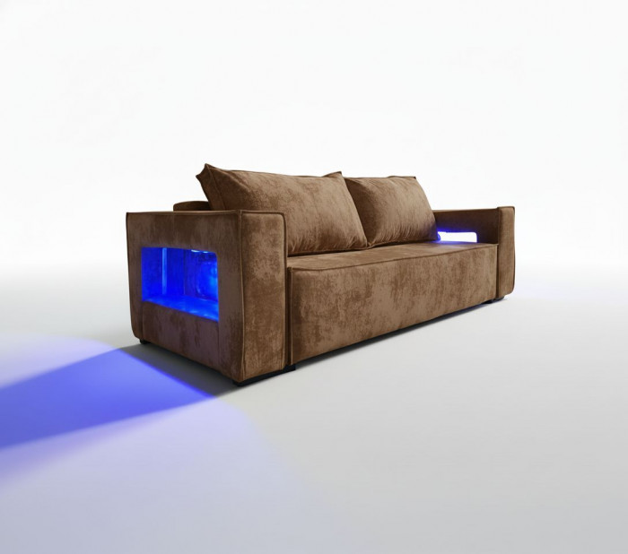 Диван-кровать Лофт Люкс Плюш с подсветкой, еврокнижка, 140х195, коричневый