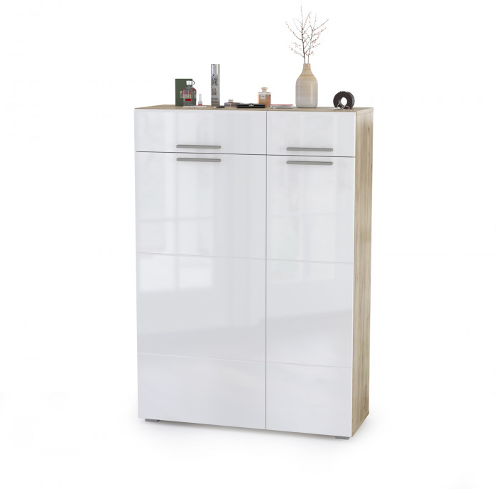 Лайн Прихожая № 09, дуб крафт серый/фасады МДФ белый глянец