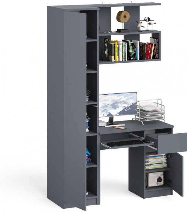 Мори компьютерный стол МС-1 правый + Пенал МШ400.1 + Полка 900, графит