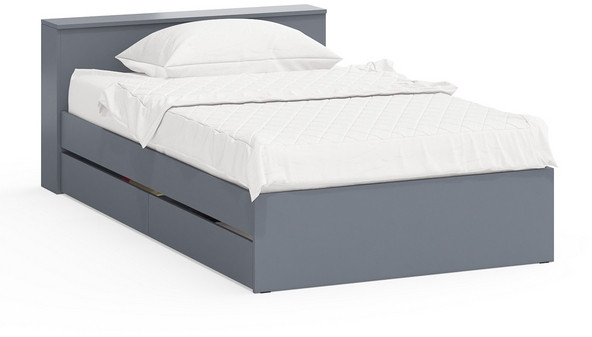 Ксения Кровать с ящиками 1200, цвет графит, ШхГхВ 126,4х221,6х72 см., сп.м. 1200х2000 мм., без матраса, основание есть, универсальная сборка