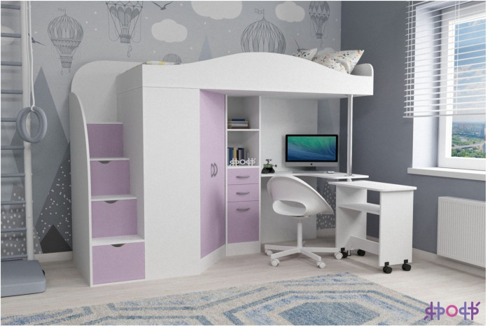 Кровать-чердак Юниор 4 (Белое дерево/Венге)