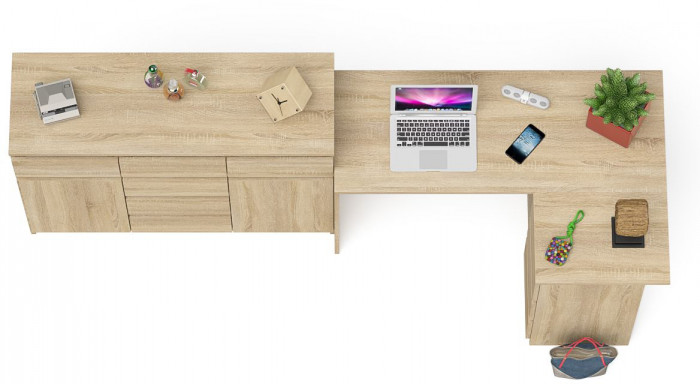 Мори Стол компьютерный МС-16 правый + Комод МК1200.4, цвет дуб сонома, ШхГхВ 244,8х84,9х94 см., выдвижные ящики справа, НЕ универсальная сборка