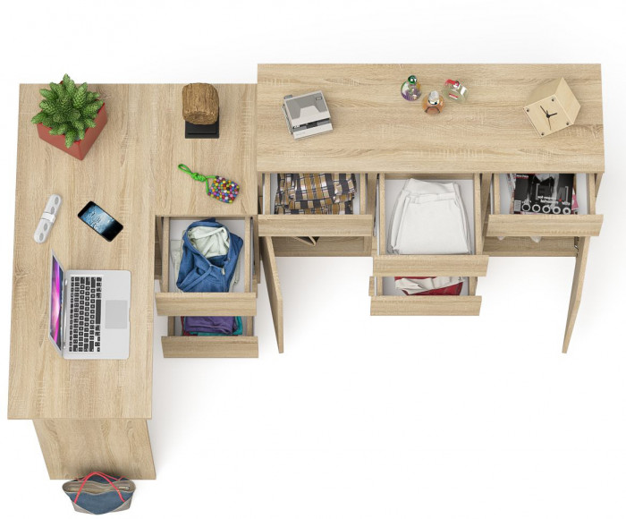Мори Стол компьютерный МС-16 правый + Комод МК1200.4, цвет дуб сонома, ШхГхВ 244,8х84,9х94 см., выдвижные ящики справа, НЕ универсальная сборка