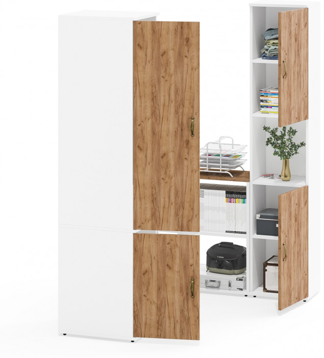 Лидер-8 Пенал МД 23Б + Стол + Пенал, белый шагрень/крафт золото