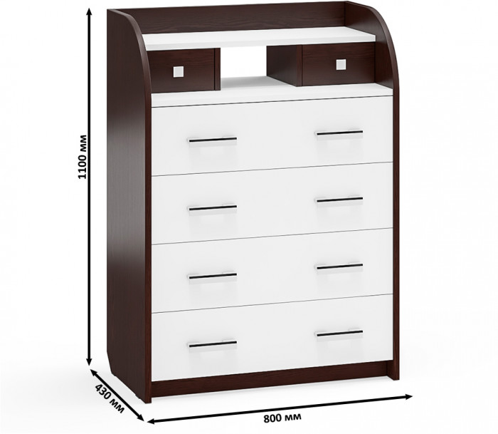 Комод С-МД-К6 (Шесть), цвет венге/белый шагрень, ШхГхВ 80х43х110 см., 6 ящиков
