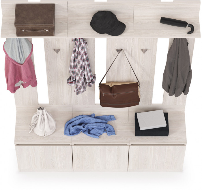 КР100 Ника прихожая № 02, цвет ясень анкор светлый, ШхГхВ 161,4х38,1х207,9 см., универсальная сборка