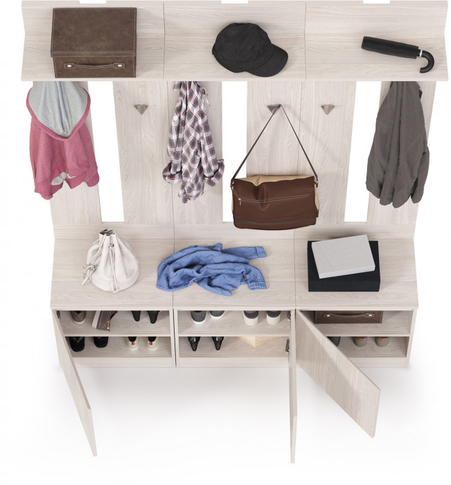 КР100 Ника прихожая № 02, цвет ясень анкор светлый, ШхГхВ 161,4х38,1х207,9 см., универсальная сборка