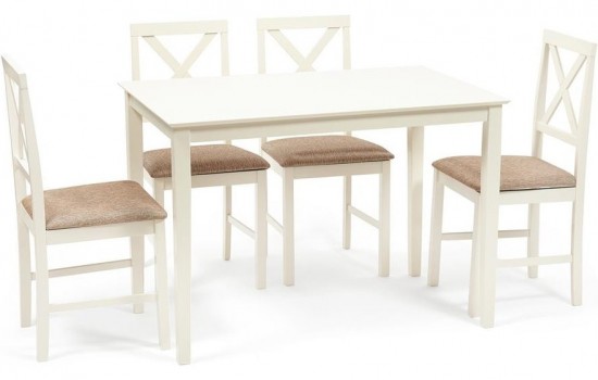 Обеденный комплект эконом Хадсон (стол + 4 стула)/ Hudson Dining Set, ivory white (слоновая кость)