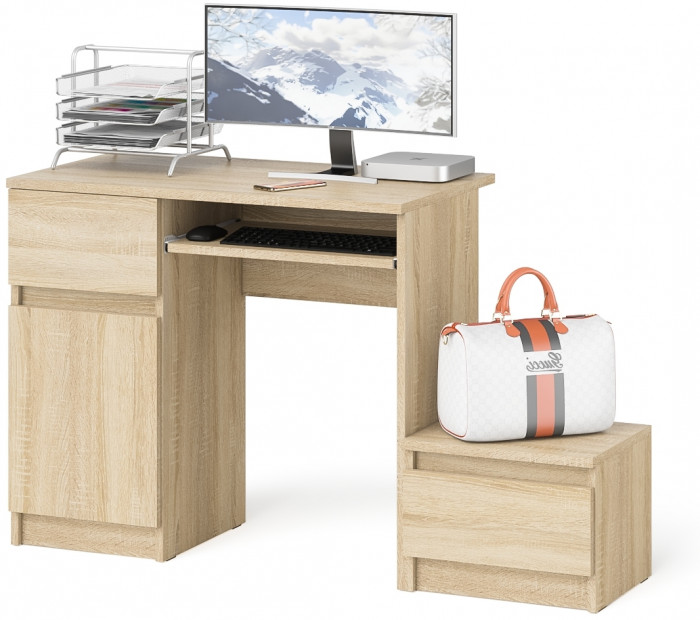 Мори Стол компьютерный МС-1 левый + Тумба ТМП400.1, цвет дуб сонома, ШхГхВ 130,4х50х76,6 см., выдвижной ящик слева, НЕ универсальная сборка
