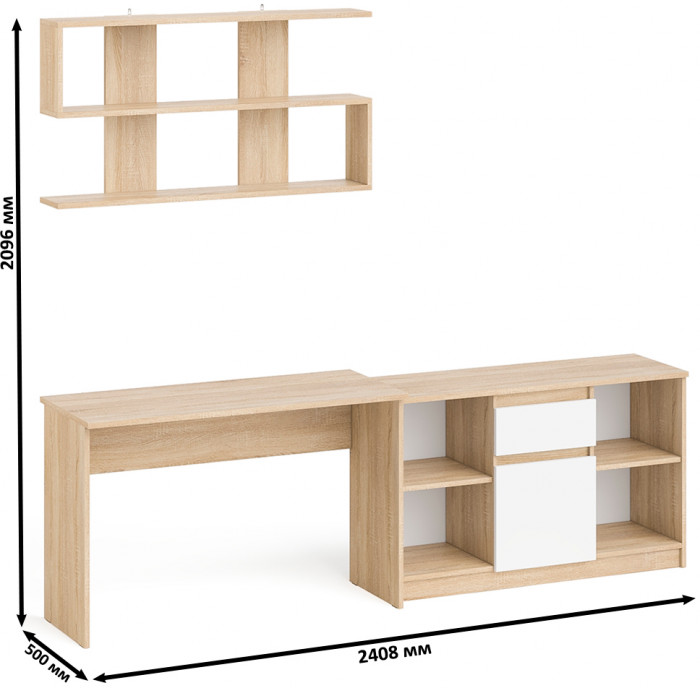 Мори письменный стол МСП1200.1 + Тумба МТВ1204.1 + Полка 1200, дуб сонома/белый