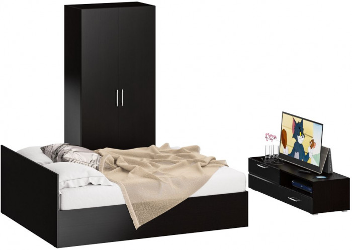 Спальня Стандарт 3-1600, венге/фасады ТВ тумбы МДФ чёрный глянец