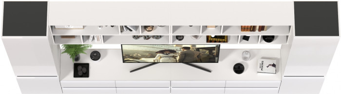 Сидней Комплектация № 094, цвет корпус: белый/чёрный/фасады: МДФ белый глянец, ШхГхВ 360х41,3х205,2 см., универсальная сборка