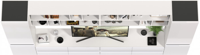 Сидней Комплектация № 094, цвет корпус: белый/чёрный/фасады: МДФ белый глянец, ШхГхВ 360х41,3х205,2 см., универсальная сборка