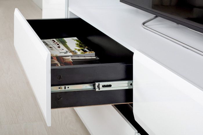 Сидней Комплектация № 094, цвет корпус: белый/чёрный/фасады: МДФ белый глянец, ШхГхВ 360х41,3х205,2 см., универсальная сборка