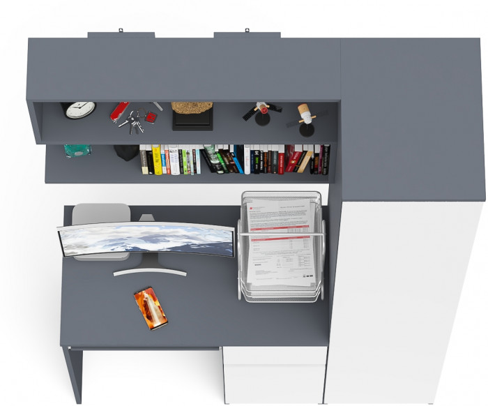 Мори компьютерный стол МС-1 правый + Пенал МШ400.1 + Полка 900, графит/белый