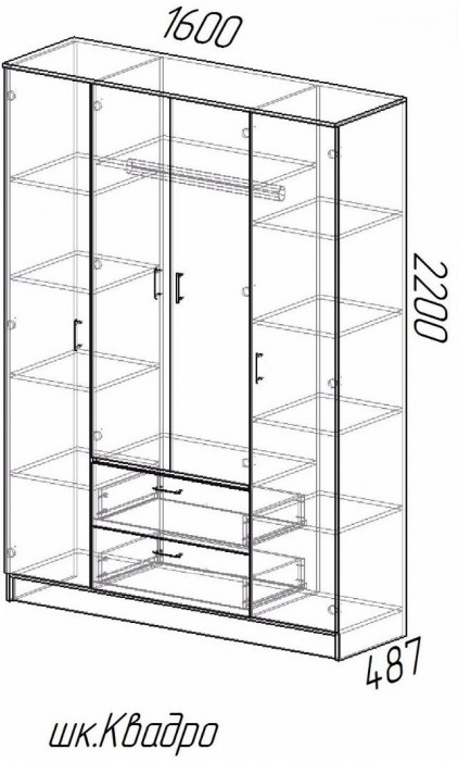 Квадро Шкаф 4-хдверный, венге / лоредо, склад