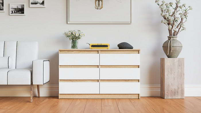 Мори Комод МК1200.6, цвет дуб сонома/белый, ШхГхВ 120,4х41х73 см.