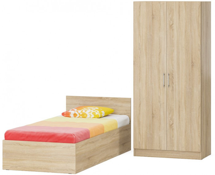 Кровать 0900 + Шкаф 2-х створчатый Стандарт, дуб сонома