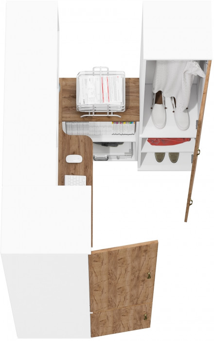 Лидер-8 Пенал МД 23Б + Стол + Полка + Пенал 21Б, белый шагрень/крафт золото