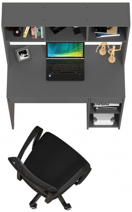 Стол компьютерный Комфорт 12.77F + кресло 103 чёрное, цвет тёмно-серый, ШхГхВ 100х49,8х147 см., универсальная сборка