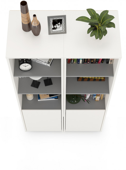 Торонто 13.13 Шкаф комбинированный + 13.13 Шкаф комбинированный, цвет белый шагрень/стальной серый, ШхГхВ 80х40,3х149,7 см., универсальная сборка