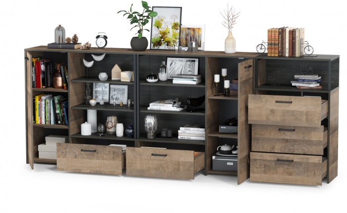 Трувор 13.307.01 Комод + 13.307.02 Комод с ящиками + 13.307.01 Комод, цвет дуб гранж песочный/интра, ШхГхВ 284х37х106,9 см., универсальная сборка