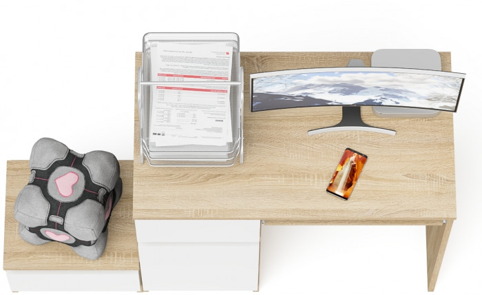 Мори Стол компьютерный МС-1 левый + Тумба ТМП400.1, цвет дуб сонома/белый, ШхГхВ 130,4х50х76,6 см., выдвижной ящик слева, НЕ универсальная сборка