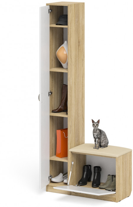 Прихожая П-6 Компоновка № 19, дуб сонома/фасады МДФ белое дерево фрезеровка ромб