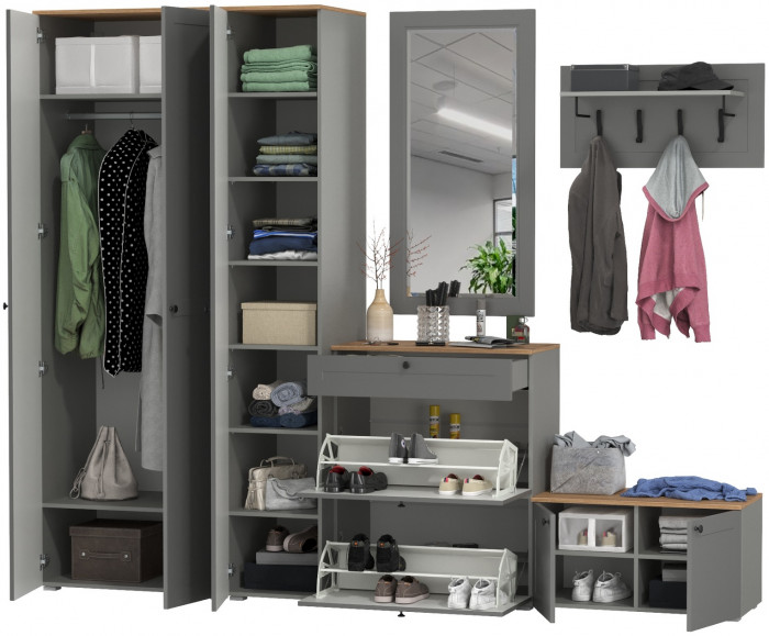 Остин Прихожая 49, цвет серый графит/дуб крафт золотой, ШхГхВ 280х54,3х229,6 см., универсальная сборка