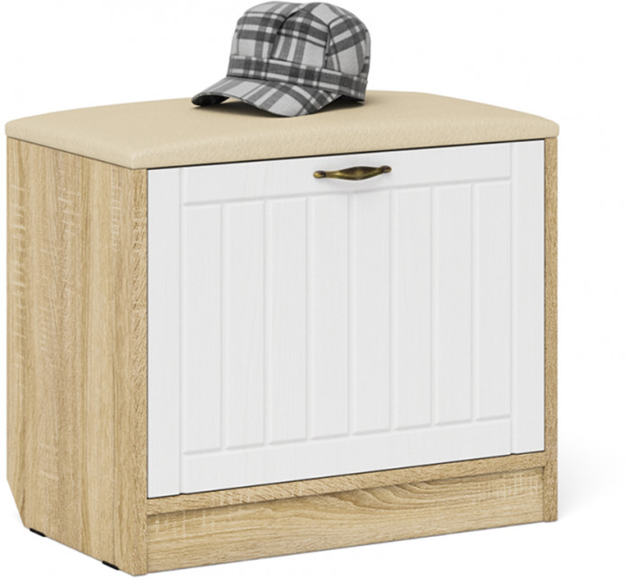 Прихожая П-6 Компоновка № 21, цвет дуб сонома/фасады МДФ белое дерево фрезеровка прованс, ШхГхВ 90х35х210 см., универсальная сборка