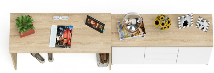 Мори письменный стол МСП1200.1 + Комод МК1200.3, дуб сонома/белый