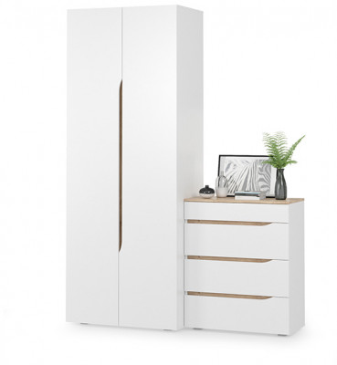 Муссон 13.198 Шкаф двухстворчатый + 13.97 Комод, белый/дуб эндгрейн элегантный