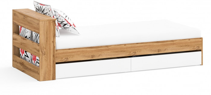 Ксения Кровать с ящиками 0900, дуб вотан/белый