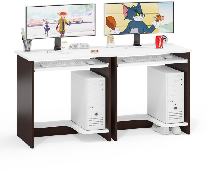 Два стола компьютерных С-МД-СК11-1, цвет венге/белый шагрень, ШхГхВ 149,2х50х75 см., НЕ универсальная сборка