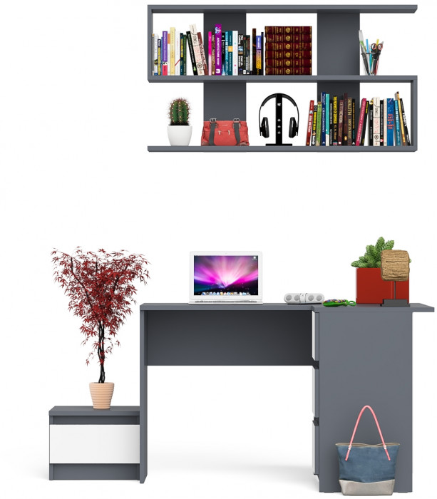 Мори компьютерный стол МС-16 правый + Тумба ТМП400.1 + Полка 1200, графит/белый