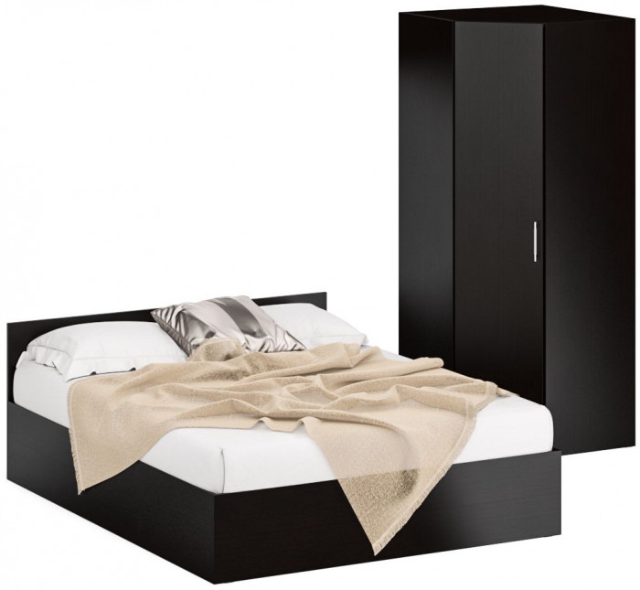 Кровать 1600 + Шкаф угловой Стандарт, цвет венге, ШхГхВ 163,5х203,5х70 + 81,2х81,2х200см., сп.м. 1600х2000 мм., без матраса, основание есть