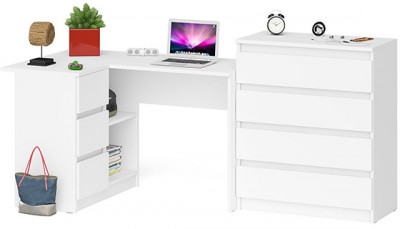 Мори Стол компьютерный МС-16 левый + Комод МК800.4, цвет белый, ШхГхВ 204,8х84,9х94 см., выдвижные ящики слева, НЕ универсальная сборка