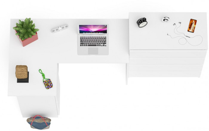 Мори Стол компьютерный МС-16 левый + Комод МК800.4, цвет белый, ШхГхВ 204,8х84,9х94 см., выдвижные ящики слева, НЕ универсальная сборка