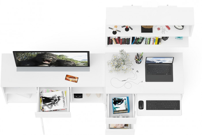 Мори Стол компьютерный МС-6 левый + Тумба МТВ1204.1 + Полка 900, цвет белый, ШхГхВ 210,4х50х209,6 см., НЕ универсальная сборка