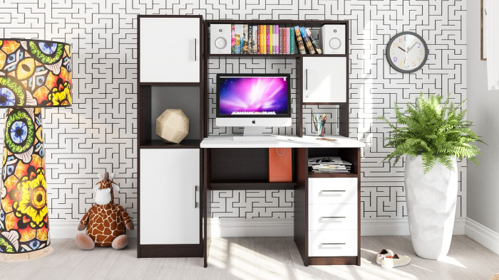 компьютерный стол С-МД-СК9+Пенал С-МД-СК9П, венге/белый шагрень