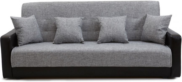 Раскладной диван-кровать, прямой, книжка, цвет серо-черный, кожа/рогожка, Лондон 140х190